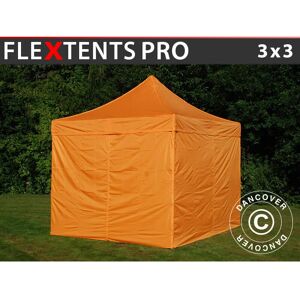 DANCOVER Tente pliante Chapiteau pliable Tonnelle pliante Barnum pliant FleXtents pro 3x3m Orange, avec 4 cotés - Orange - Publicité