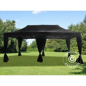 Dancover - Tente pliante Chapiteau pliable Tonnelle pliante Barnum pliant FleXtents pro 3x6m Noir, incl. 6 rideaux decoratifs - Noir - Publicité