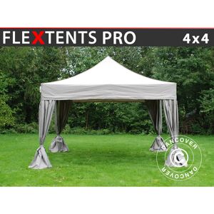 Dancover - Tente Pliante Chapiteau pliable Tonnelle pliante Barnum pliant FleXtents pro 4x4m Latte, avec 4 rideaux décoratifs - Latte - Publicité