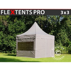 DANCOVER Tente pliante Chapiteau pliable Tonnelle pliante Barnum pliant FleXtents pro Peak Pagoda 3x3m Latte, Incl. 4 parois latérales - Latte - Publicité