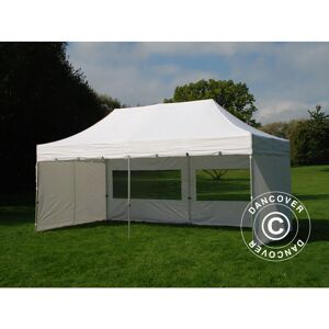 DANCOVER Tente Pliante Chapiteau pliable Tonnelle pliante Barnum pliant FleXtents pro Peaked 3x6m Blanc, avec 6 cotés - Blanc - Publicité