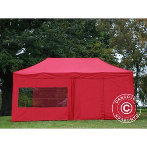 DANCOVER Tente pliante Chapiteau pliable Tonnelle pliante Barnum pliant FleXtents pro Steel 3x6m Rouge, avec 6 cotés - Rouge - Publicité