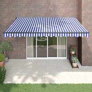 Auvent rétractable bleu et blanc 4x3 m tissu et aluminium - The Living Store - Bleu - Publicité