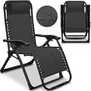 Tillvex - Chaise longue (Anthracite) pliante avec oreiller   Transat ajustable avec une armature en acier   Fauteuil de jardin avec un dossier - Publicité