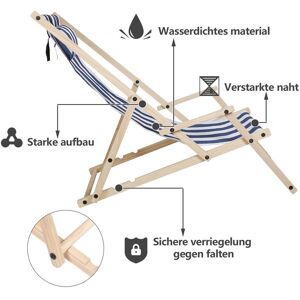 Chaise longue pivotante pliante Chaise longue de plage Chaise longue de balcon Chaise en bois Bleu blanc Avec mains courantes 2 pièces - Hengda - Publicité