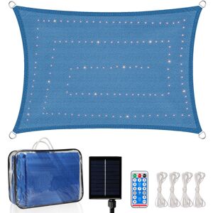 Tolletour - Voile d'ombrage Rectangulaire 150LEDs solaires 3x2M Hydrofuge Auvent Extérieur Soleil imperméable Anti-UV pour Jardin Terrasse + Adaptateur Bleu - Publicité