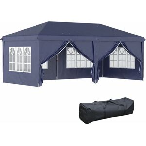 Outsunny Tonnelle barnum pliant pop-up imperméabilisé 5,85L x 2,95l x 2,7H m 6 parois latérales amovibles 4 fenêtres + sac de transport bleu - Bleu - Publicité