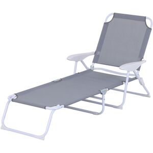 Outsunny - Bain de soleil pliable - transat inclinable 4 positions - chaise longue grand confort avec accoudoirs - métal époxy textilène - dim. 160L x 66l x 80H cm - gris clair - Gris clair - Publicité