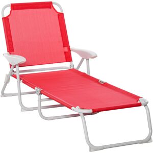 Outsunny Bain de soleil pliable - transat inclinable 4 positions - chaise longue grand confort avec accoudoirs - métal époxy textilène - dim. 160L x 66l x 80H - Publicité