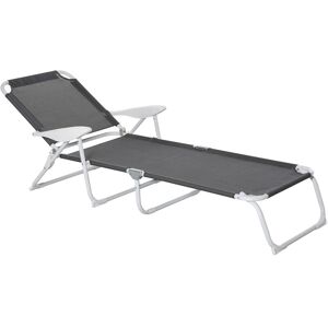 Outsunny Bain de soleil pliable - transat inclinable 4 positions - chaise longue grand confort avec accoudoirs - métal époxy textilène - dim. 160L x 66l x 80H cm - gris foncé - Gris foncé - Publicité