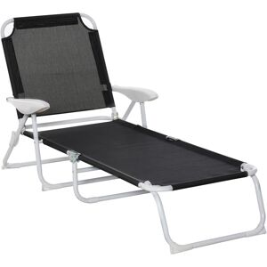 Outsunny - Bain de soleil pliable - transat inclinable 4 positions - chaise longue grand confort avec accoudoirs - métal époxy textilène - dim. 160L x 66l x 80H cm - noir - Noir - Publicité