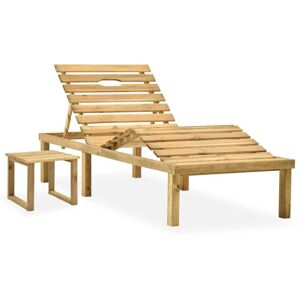 Helloshop26 - Transat chaise longue bain de soleil lit de jardin terrasse 200 x 70 x (31,5-77) cm meuble d'extérieur avec table bois de pin imprégné - Publicité