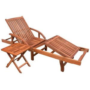 Helloshop26 - Transat chaise longue bain de soleil lit de jardin terrasse meuble d'extérieur avec table bois d'acacia solide - Publicité