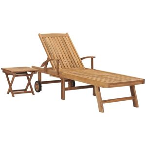 Helloshop26 - Transat chaise longue bain de soleil lit de jardin terrasse meuble d'extérieur avec table bois de teck solide - Publicité