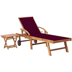 Helloshop26 - Transat chaise longue bain de soleil lit de jardin terrasse meuble d'extérieur avec table et coussin bois de teck solide - Publicité
