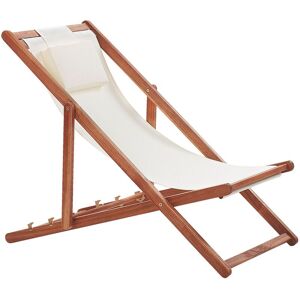 Transat de Plage Chaise Chilienne Pliante en Bois d'Acacia et Textile Beige avec Appui-tête Design Résistant et Léger Intemporel et Moderne Beliani - Publicité