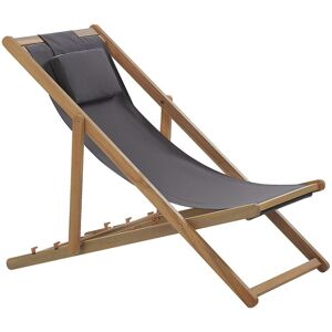 Transat de Plage Chaise Chilienne Pliante en Bois d'Acacia et Textile Gris avec Appui-tête Design Résistant et Léger Intemporel et Moderne Beliani - Publicité