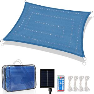 Vingo - Voile d'ombrage Rectangulaire 150LEDs solaires 3x2M Hydrofuge Auvent Extérieur Soleil imperméable Anti-UV pour Jardin Terrasse + Adaptateur Bleu - Bleu - Publicité