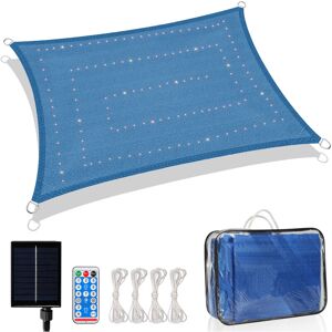 Vingo - Voile d'ombrage Rectangulaire 150LEDs solaires 3x2M Hydrofuge Auvent Extérieur Soleil imperméable Anti-UV pour Jardin Terrasse + Adaptateur Bleu - Bleu - Publicité