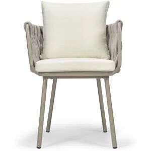 NV GALLERY Chaise d'exterieur HAMPTONS - Chaise outdoor, Blanc ecru cordage & metal, 65x85 Ecru / Blanc