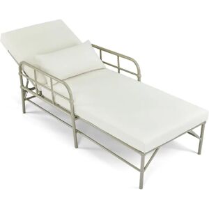 NV GALLERY Chaise-longue AMALFI - Bain de soleil, Blanc waterproof & metal taupe, L198