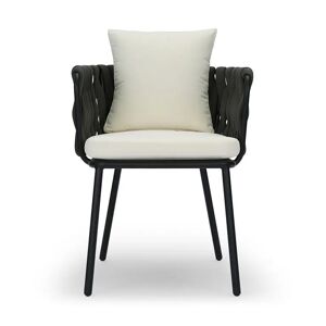 NV GALLERY Chaise d'exterieur HAMPTONS - Chaise outdoor, Blanc ecru, cordage noir & metal noir, 65x85 Noir / Écru