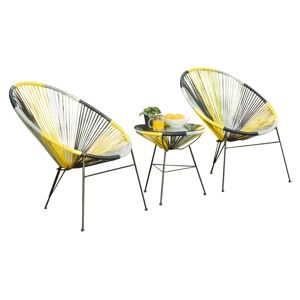 MYLIA Salon de jardin en fils de résine tressés - Jaune, gris, noir: 2 fauteuils et une table - ALIOS II de MYLIA