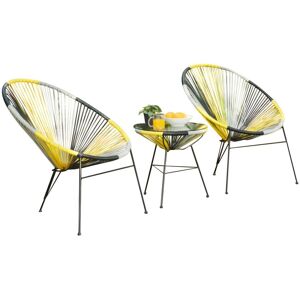 MYLIA Salon de jardin en fils de résine tressés - Jaune, gris, noir: 2 fauteuils et une table - ALIOS II de MYLIA