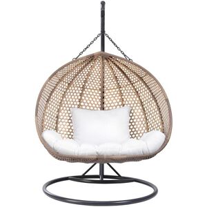 MYLIA Fauteuil suspendu 2 places en résine tressée beige et coussin blanc - VAHINA de MYLIA