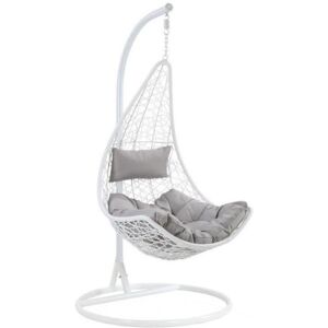 Vente-unique.com Fauteuil suspendu en resine tressee blanche et coussins gris - OROSI de MYLIA