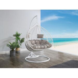 Fauteuil suspendu 2 places en resine tressee - Blanc avec coussins gris - CAYAMBE de MYLIA