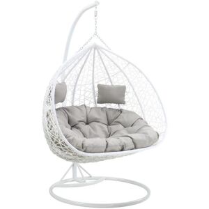 Vente-unique.com Fauteuil suspendu 2 places en resine tressee - Blanc avec coussins gris - CAYAMBE de MYLIA