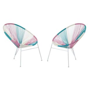 MYLIA Lot de 2 fauteuils de jardin en fils de résine tressés - Rose, bleu, blanc - ALIOS II de MYLIA