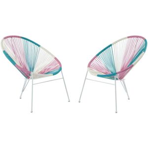 MYLIA Lot de 2 fauteuils de jardin en fils de résine tressés - Rose, bleu, blanc - ALIOS II de MYLIA