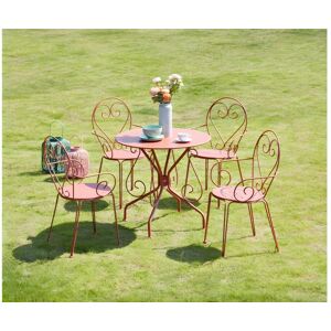 MYLIA Salle à manger de jardin en métal façon fer forgé: une table et 4 fauteuils empilables - Terracotta - GUERMANTES de MYLIA