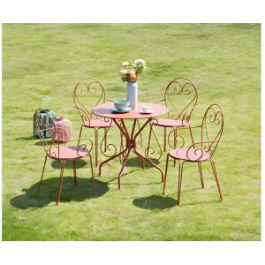 Vente-unique.com Salle a manger de jardin en metal facon fer forge: une table et 4 fauteuils empilables - Terracotta - GUERMANTES de MYLIA