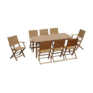 MYLIA Salle à manger de jardin pliante en acacia: une table extensible L180/240cm + 2 fauteuils + 6 chaises - Rallonge papillon - NEMBY de MYLIA