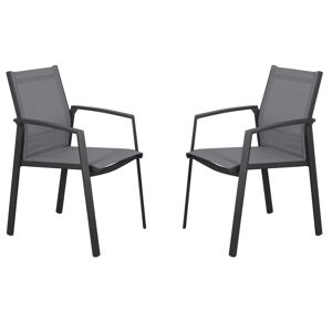 MYLIA Lot de 2 fauteuils de jardin empilables en aluminium - Anthracite - PALOAS