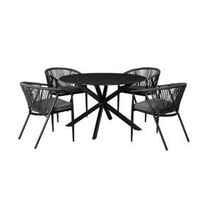 MYLIA Salle à manger de jardin PORTOFINO en aluminium et cordes: une table ronde D.120cm et 4 fauteuils empilables de MYLIA