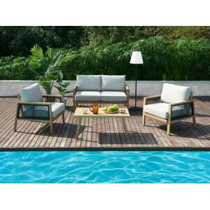 Salon de jardin en aluminium et resine tressee un canape 2 places 2 fauteuils et 1 table basse Naturel clair GRAZ de MYLIA