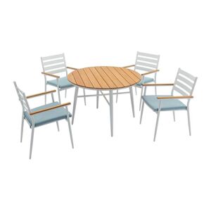 Vente-unique.com Salle a manger de jardin en bois et aluminium : une table D.110 cm et 4 fauteuils - Blanc et naturel clair - MIAMI de MYLIA