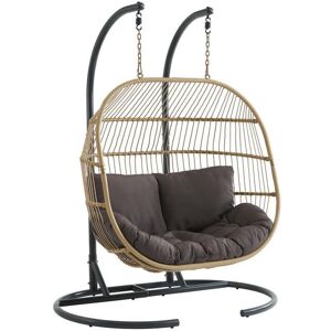 Vente-unique.com Fauteuil suspendu 2 places en resine tressee - Naturel clair avec coussin anthracite - LISSANDRA de MYLIA