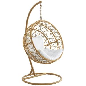 Vente-unique.com Fauteuil suspendu en resine tressee - Naturel clair avec coussin blanc - ANIVIA de MYLIA