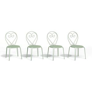 Vente-unique.com Lot de 4 chaises de jardin empilables en metal facon fer forge - Vert amande - GUERMANTES de MYLIA