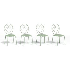 Vente-unique.com Lot de 4 chaises de jardin empilables en metal facon fer forge - Vert amande - GUERMANTES de MYLIA