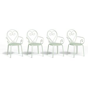 Vente-unique.com Lot de 4 fauteuils de jardin empilables en metal facon fer forge - Vert amande - GUERMANTES de MYLIA