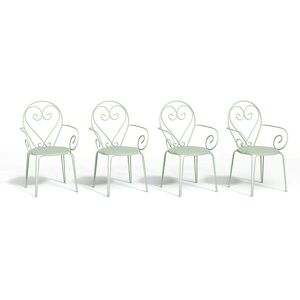 Vente-unique.com Lot de 4 fauteuils de jardin empilables en metal facon fer forge - Vert amande - GUERMANTES de MYLIA