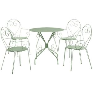 Vente-unique.com Salle a manger de jardin en metal facon fer forge : une table et 4 fauteuils - Vert amande - GUERMANTES de MYLIA