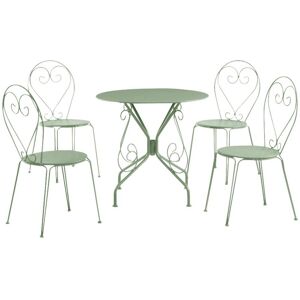 Vente-unique.com Salle a manger de jardin en metal facon fer forge : une table et 4 chaises empilables - Vert amande - GUERMANTES de MYLIA