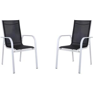 Lot de 2 fauteuils de jardin empilables en aluminium et textile gris et blanc LINOSA de MYLIA